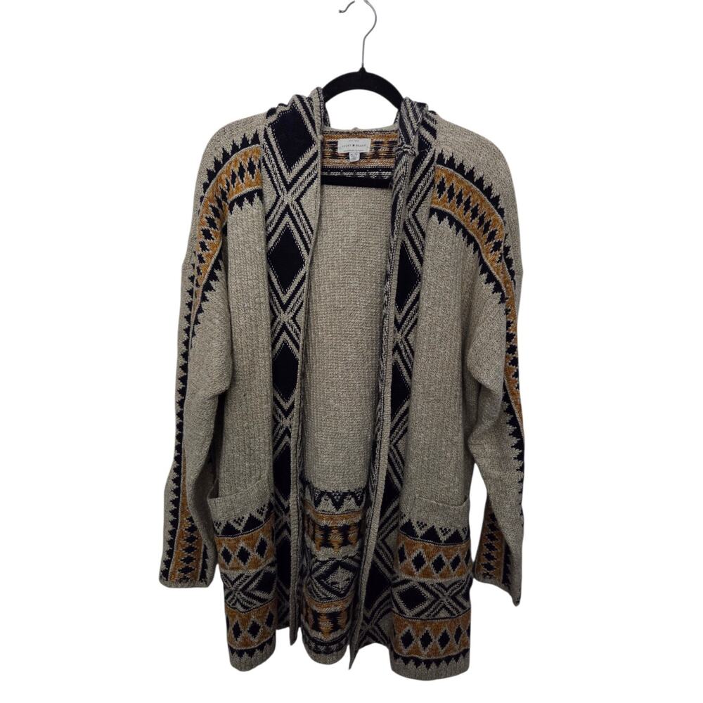 Lucky Brand Women's Cardigan Hooded Sweater Aztec Boho Pockets Size XL